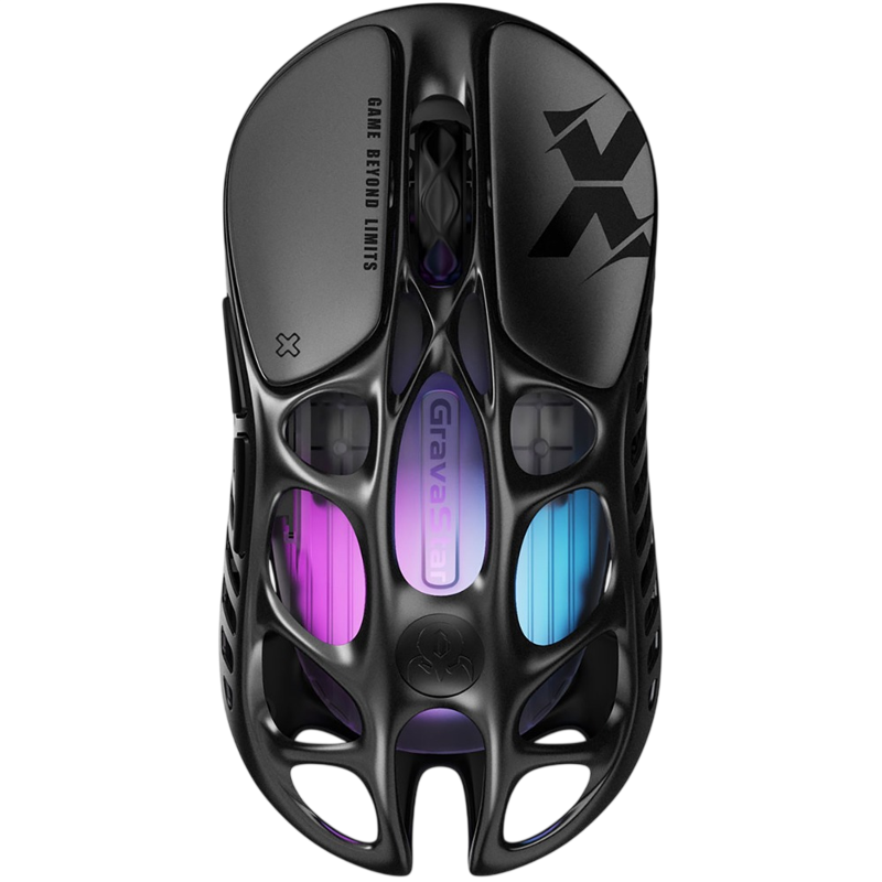 Мышь Gravastar Mercury X, USB-C, Bluetooth, радиоканал, 32000 dpi, чёрный, подсветка