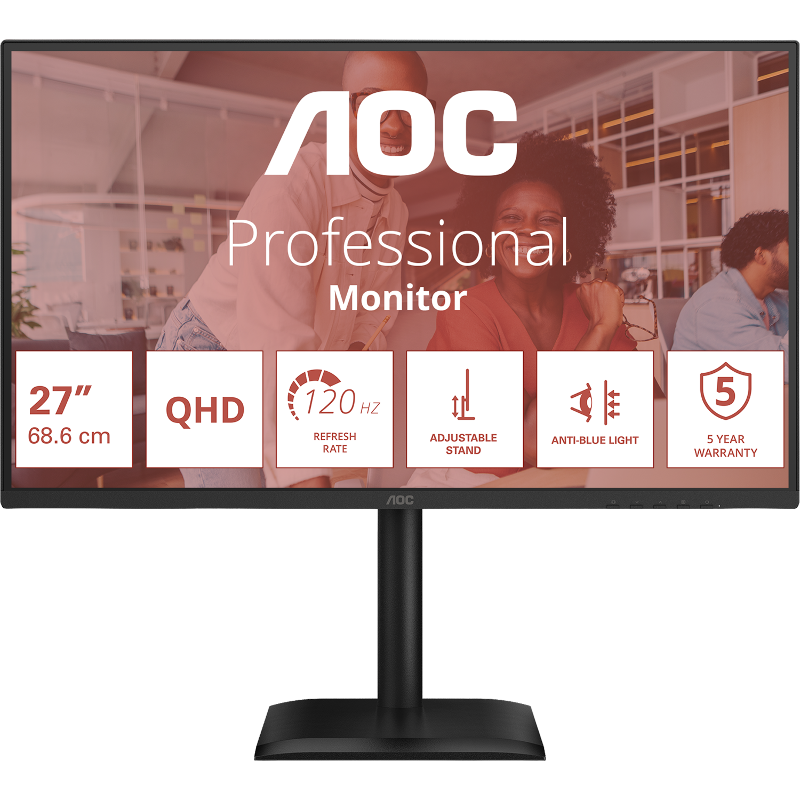 Монитор AOC Q27E4U, 27 дюймов, 2560x1440, 120 Гц, IPS, чёрный, DP x 1, HDMI x 1 и др.