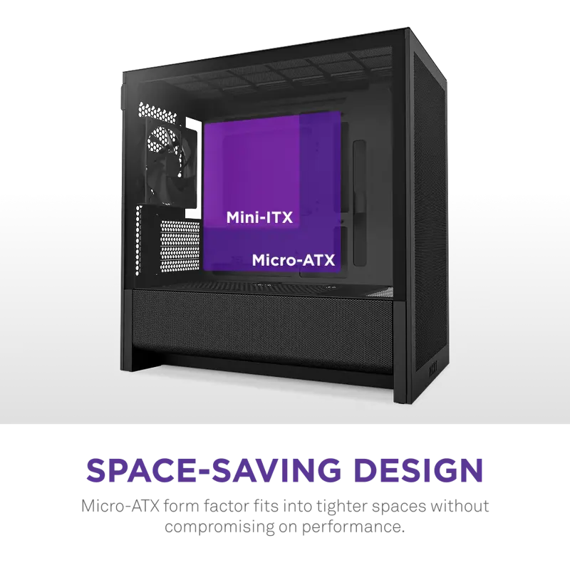 Корпус для ПК Nzxt H3 Flow, Midi Tower, чёрный, под mATX, mITX, материал закалённое стекло, сталь, фото 3