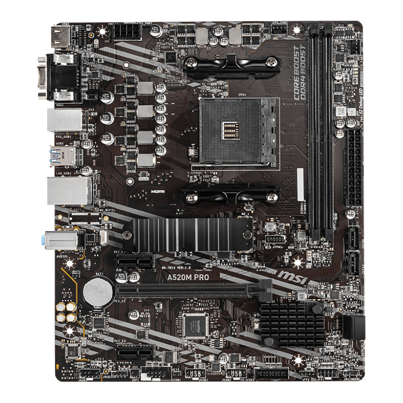 Материнская плата MSI AMD A520 sAM4, AM4, mATX, DDR4, DIMM, 64 ГБ ОЗУ, A520MPRO, фото 6