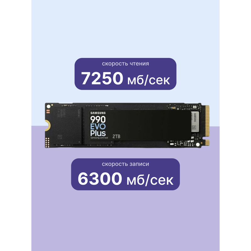 Твердотельный накопитель Samsung SSD 990 EVO Plus, 2 ТБ, V-NAND, чтение 7250 МБ/с, 1200 ТБ, фото 3