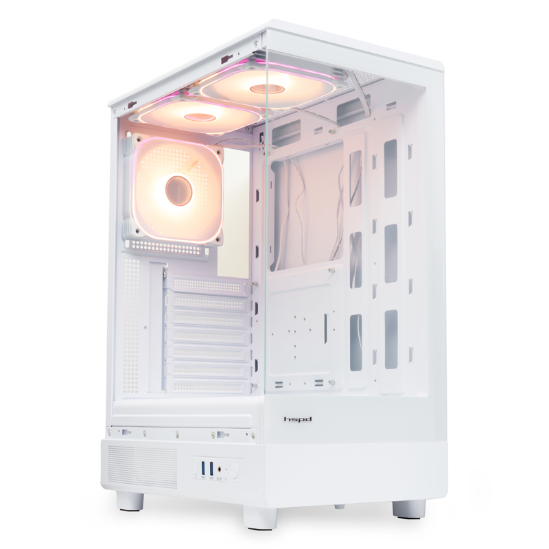 Корпус для ПК Hspd F510, Midi Tower, белый, под ATX, mATX, mITX, материал закалённое стекло, сталь, фото 2