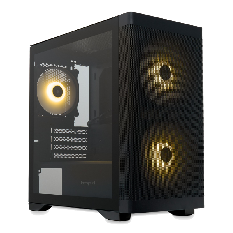 Корпус для ПК Hspd M320, Mini Tower, чёрный, под mATX, Mini-ITX, материал закалённое стекло, сталь