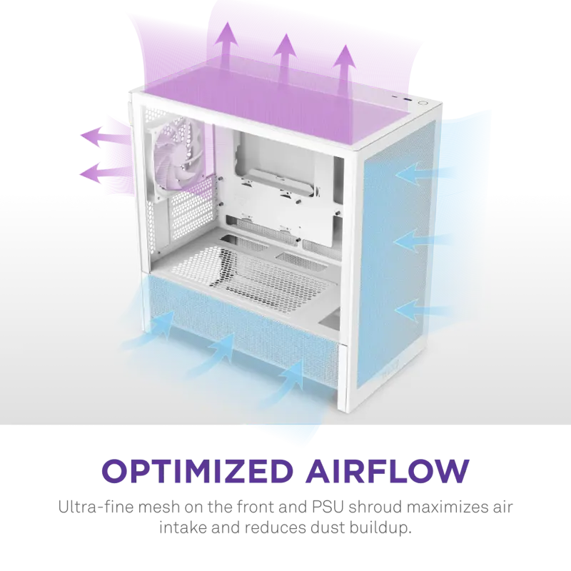 Корпус для ПК Nzxt H3 Flow, Midi Tower, белый, под mATX, mITX, материал закалённое стекло, сталь, фото 6