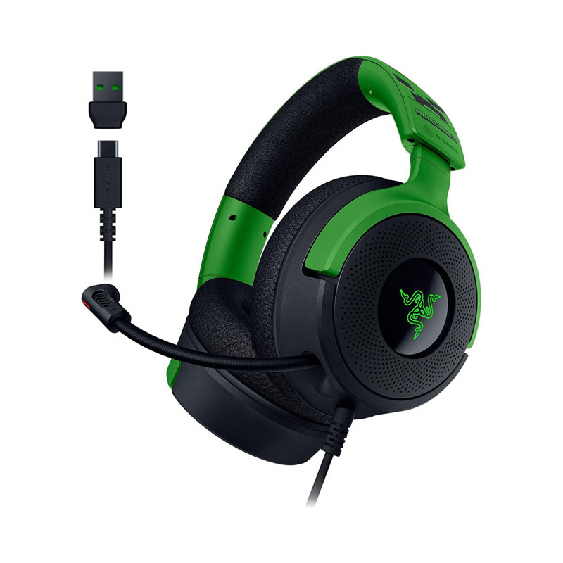 Гарнитура Razer Kraken V4 X - Minecraft, проводное подключение, USB Type-A, USB Type-C, зелёный, фото 3