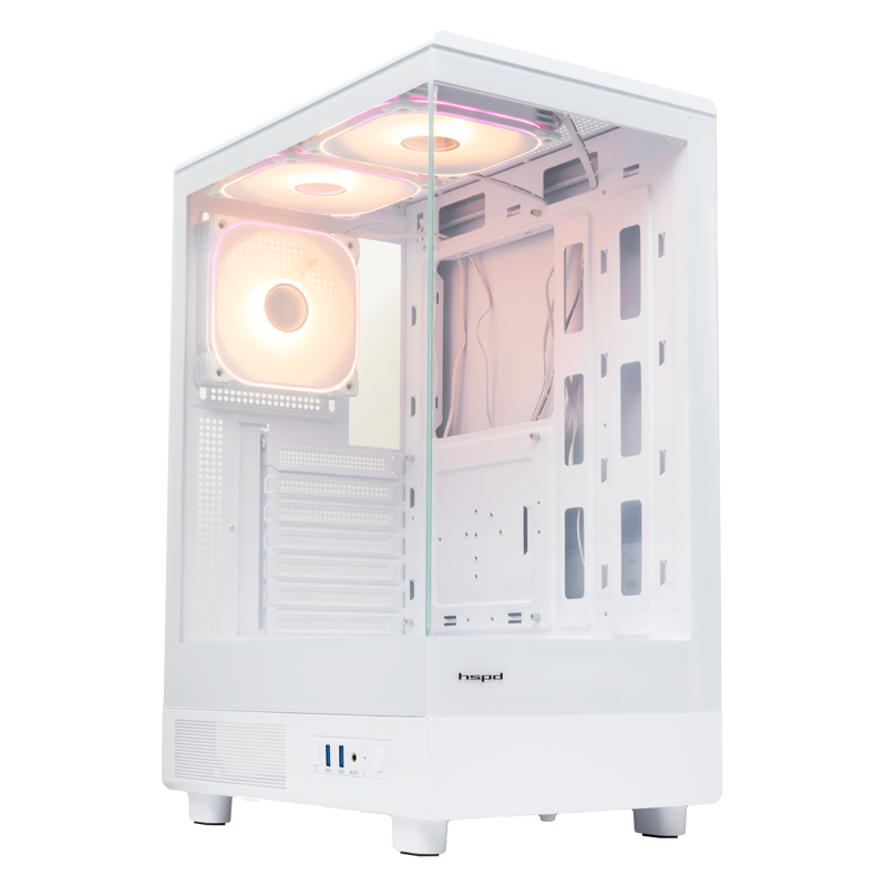 Корпус для ПК Hspd F510, Midi Tower, белый, под ATX, mATX, mITX, материал закалённое стекло, сталь