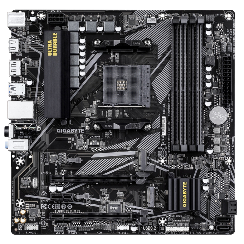 Материнская плата Gigabyte B550M DS3H AC R2, AM4, AMD B550, Micro-ATX, DDR4, фото 2