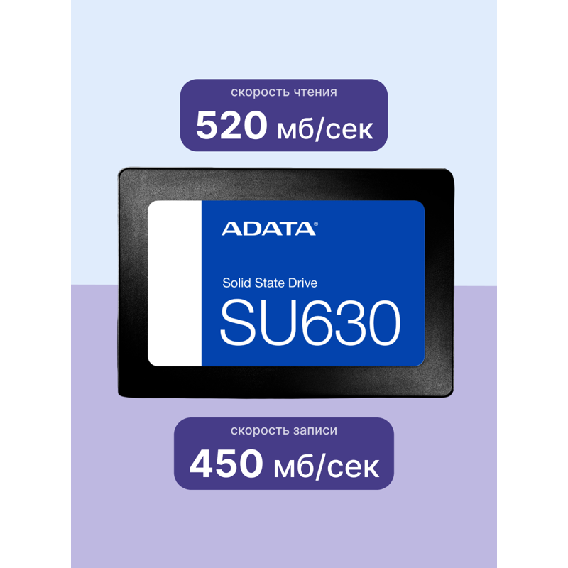 Твердотельный накопитель ADATA SSD Ultimate SU630, 960 ГБ, 3D QLC, чтение 520 МБ/с, 200 ТБ, фото 3