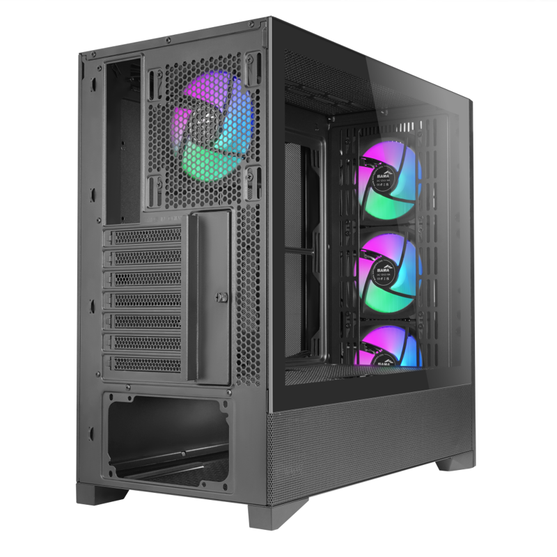 Корпус для ПК Sama V42, Midi Tower, чёрный, под ATX, mATX, mITX, материал закалённое стекло, сталь