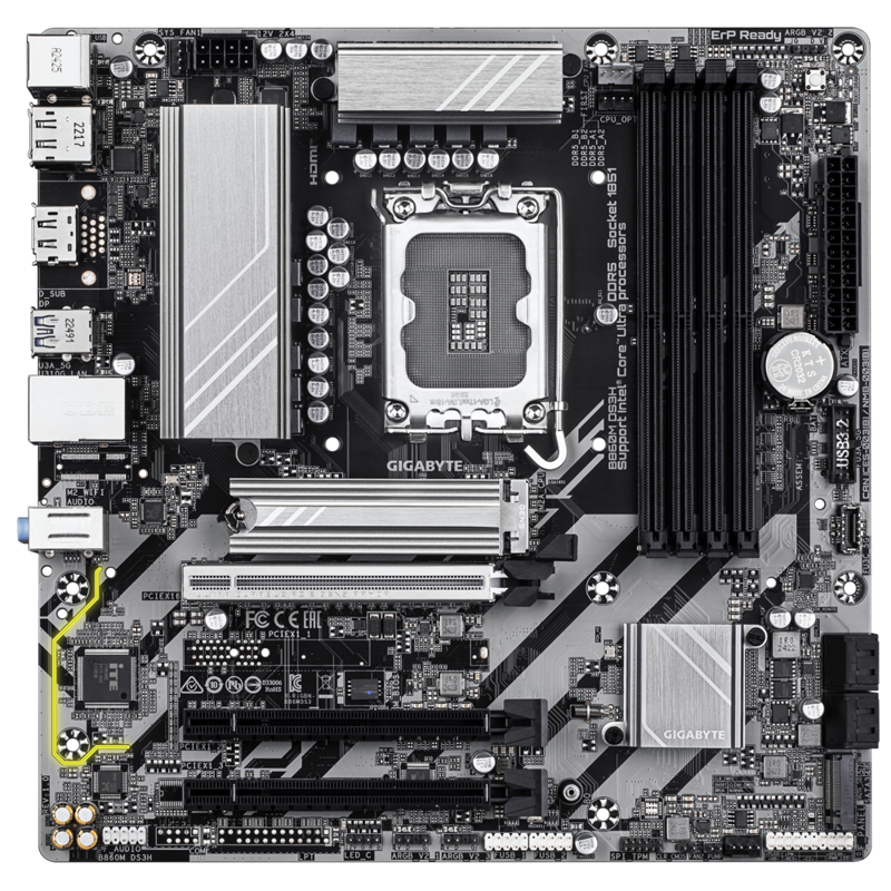 Материнская плата Gigabyte B860M DS3H, LGA1851, Intel B860, mATX, DDR5
