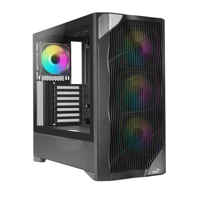 Корпус для ПК Sama V42, Midi Tower, чёрный, под ATX, mATX, mITX, материал закалённое стекло, сталь, фото 5