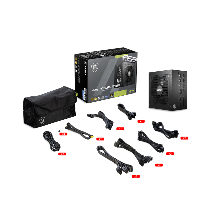 Блок питания MSI MAG A750GL PCIE5, 750 Вт, 80 PLUS Gold, ATX, активный PFC, вентилятор 120x120 мм, фото 5