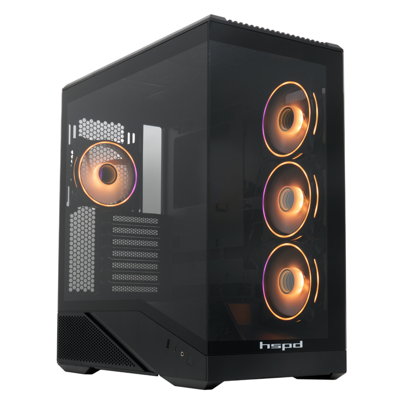 Корпус для ПК Hspd F711, Full Tower, чёрный, под ATX, mATX, mITX, материал закалённое стекло, сталь, фото 2