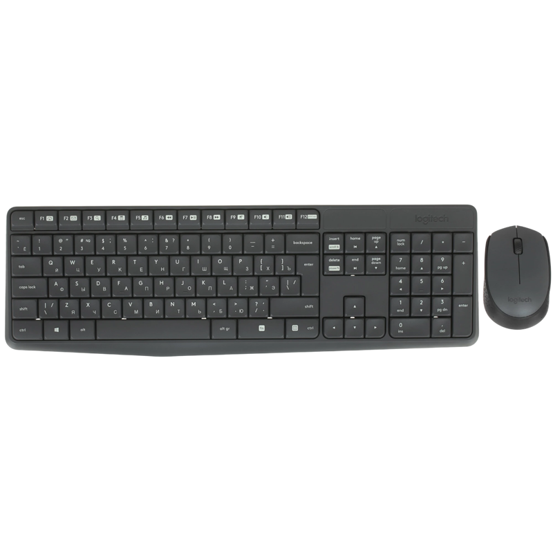 Комплект клавиатура и мышь Logitech Desktop MK235, радиоканал, серый