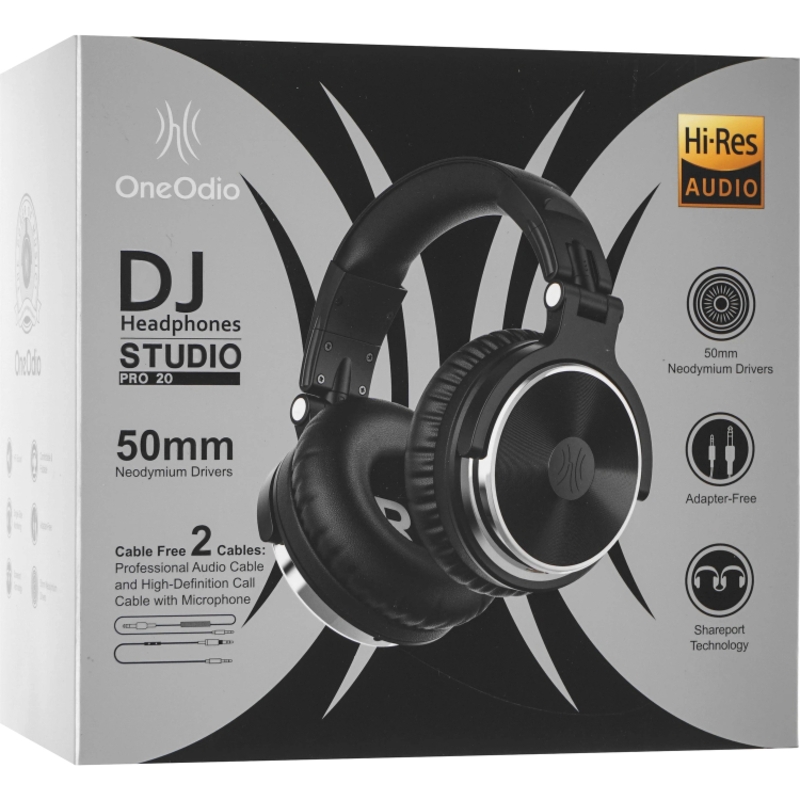 Гарнитура Oneodio Studio Pro 20, проводное подключение, Jack, Mini-jack, полноразмерные, чёрный, фото 8
