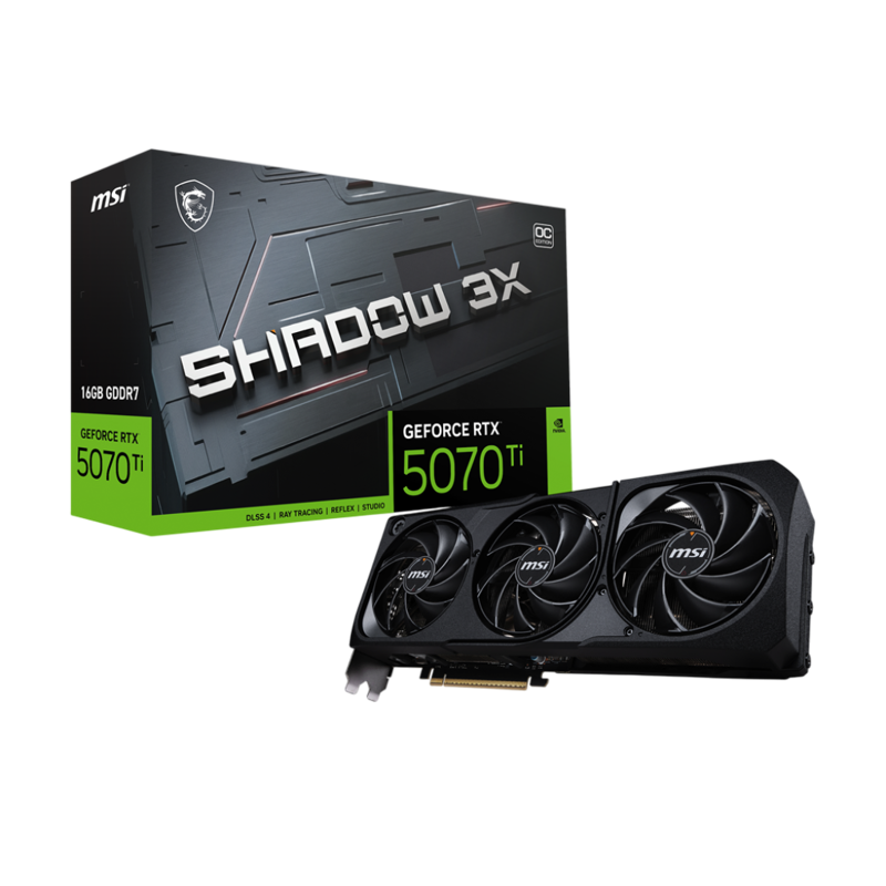 Видеокарта MSI GeForce RTX 5070 Ti 16G SHADOW 3X OC, NVIDIA GeForce RTX 5070 Ti, GDDR7