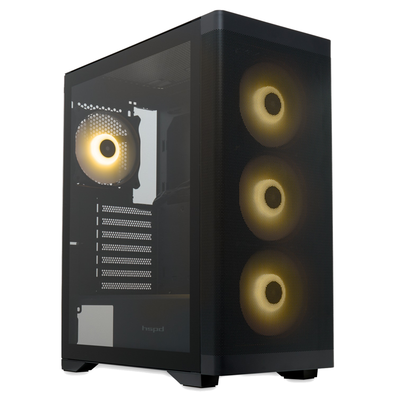 Корпус для ПК Hspd M520, Midi Tower, чёрный, под ATX, mATX, Mini-ITX, материал закалённое стекло, сталь