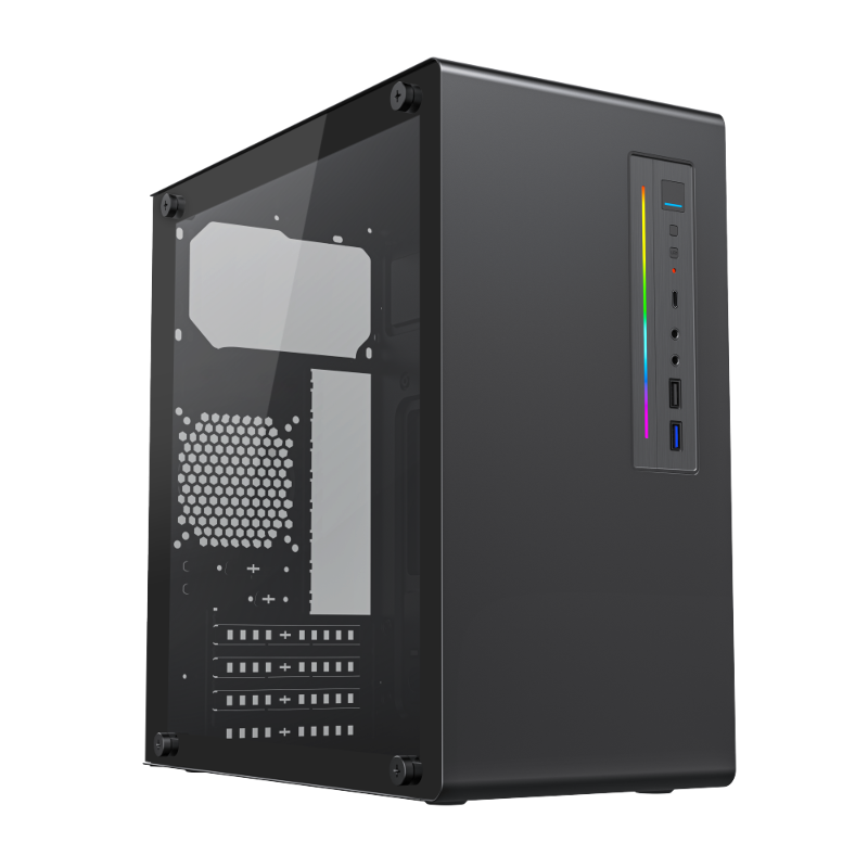 Корпус для ПК Foxline FL-728TG, Mini Tower, чёрный, под mATX, mITX, материал пластик, сталь и др.