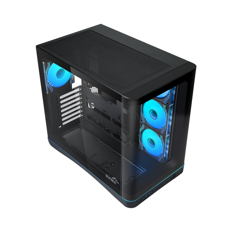 Корпус для ПК Sama V62S, Midi Tower, чёрный, под ATX, mATX, mITX, материал закалённое стекло, сталь