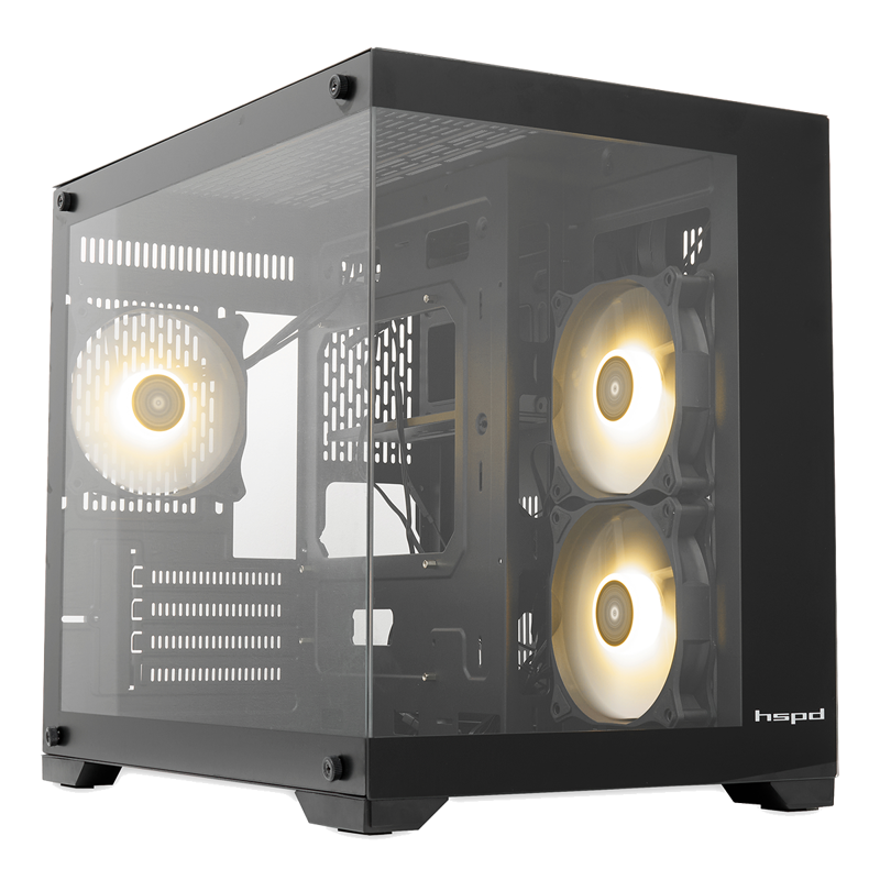 Корпус для ПК Hspd F330, Mini Tower, чёрный, под mATX, Mini-ITX, материал закалённое стекло, сталь
