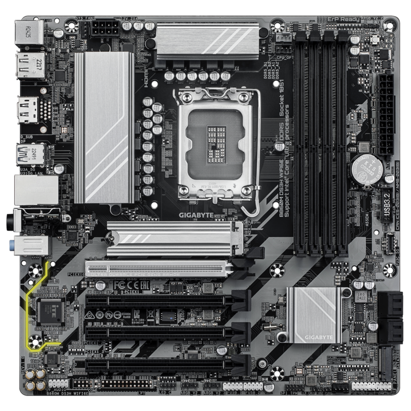 Материнская плата Gigabyte B860M DS3H WIFI6E, LGA1851, Intel B860, mATX, DDR5, фото 2