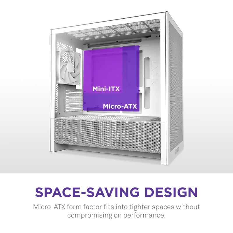 Корпус для ПК Nzxt H3 Flow, Midi Tower, белый, под mATX, mITX, материал закалённое стекло, сталь, фото 3