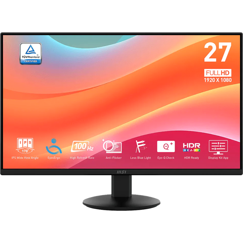 Монитор MSI PRO MP272L, 27 дюймов, 1920x1080, 100 Гц, IPS, 250 кд/м², чёрный