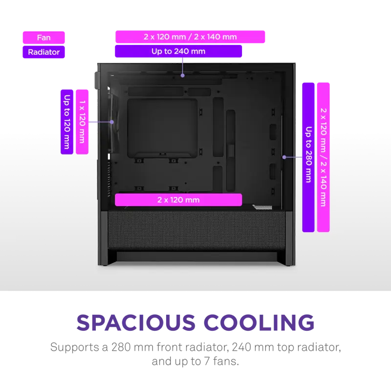 Корпус для ПК Nzxt H3 Flow, Midi Tower, чёрный, под mATX, mITX, материал закалённое стекло, сталь, фото 5