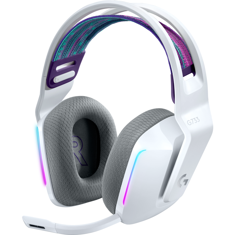 Гарнитура Logitech G733 LIGHTSPEED RGB, радиоканал, накладные, белый, микрофон съёмный, для геймеров