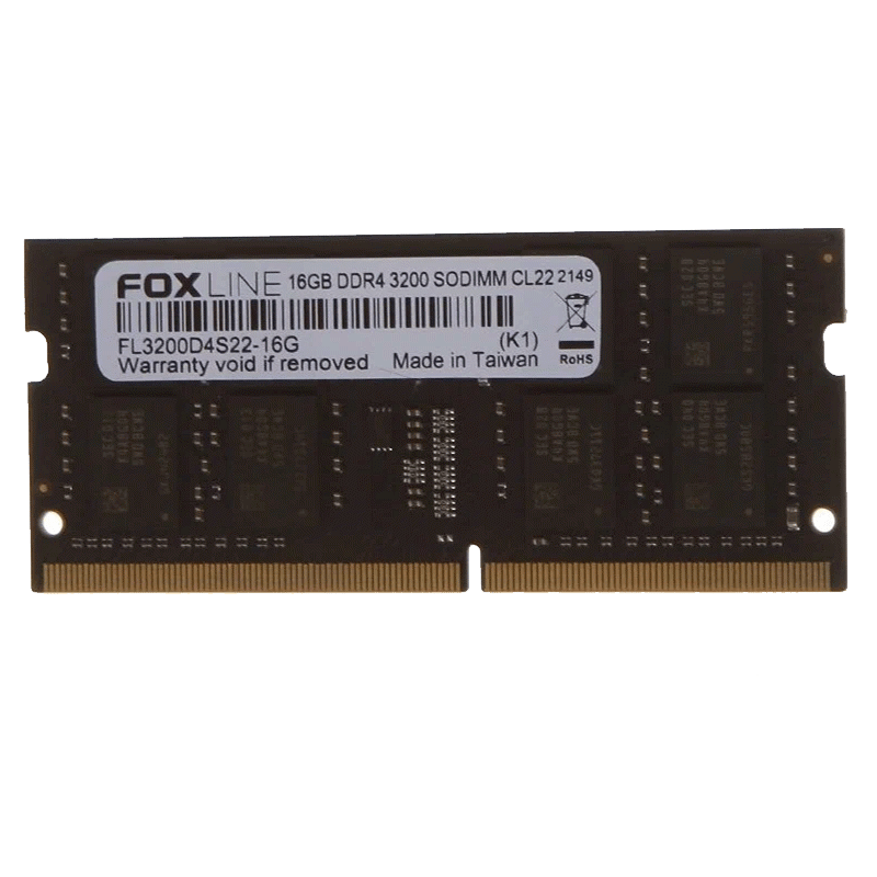 Оперативная память Foxline SODIMM FL3200D4S22S-16G, 16 ГБ, DDR4, 3200 МГц, PC4-25600, CL22