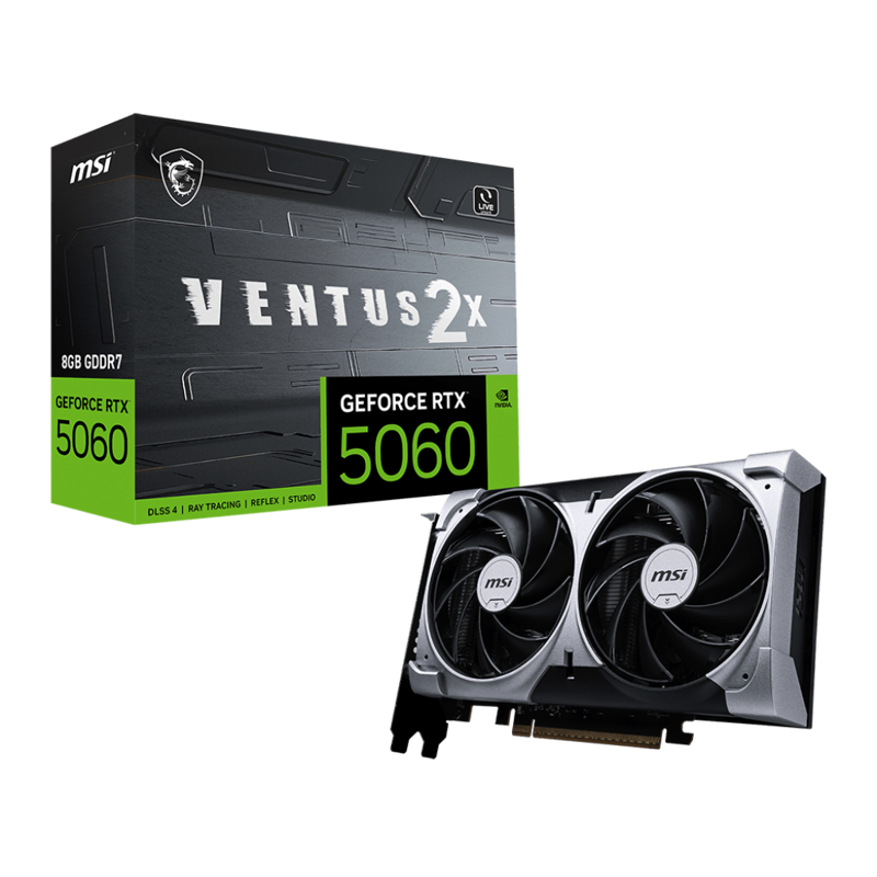 Видеокарта MSI GeForce RTX 5060 8G VENTUS 2X, NVIDIA GeForce RTX 5060, 8 ГБ видеопамяти