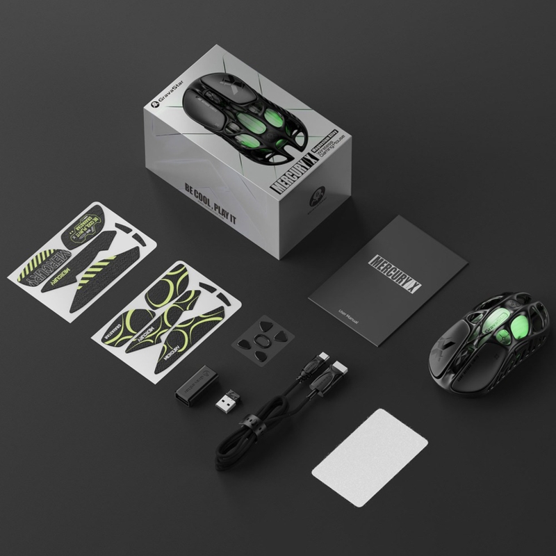 Мышь Gravastar Mercury X, USB-C, Bluetooth, радиоканал, 32000 dpi, чёрный, подсветка, фото 7
