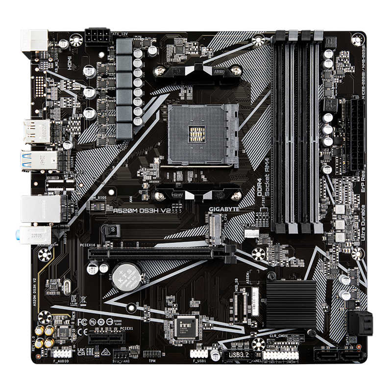 Материнская плата Gigabyte AMD A520 sAM4, AM4, mATX, DDR4, DIMM, 128 ГБ ОЗУ