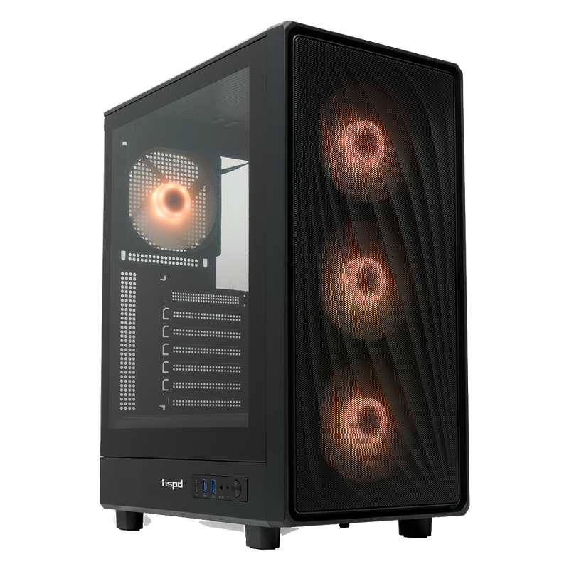 Корпус для ПК Hspd M510, Midi Tower, чёрный, под ATX, mATX, mITX, материал закалённое стекло, сталь