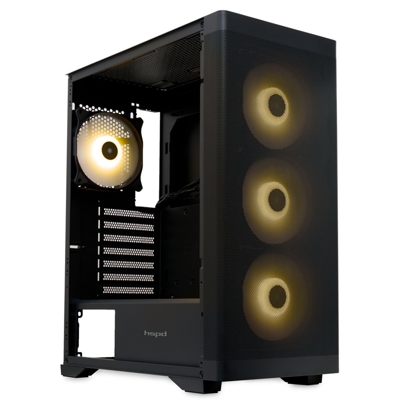 Корпус для ПК Hspd M520, Midi Tower, чёрный, под ATX, mATX, Mini-ITX, материал закалённое стекло, сталь, фото 2