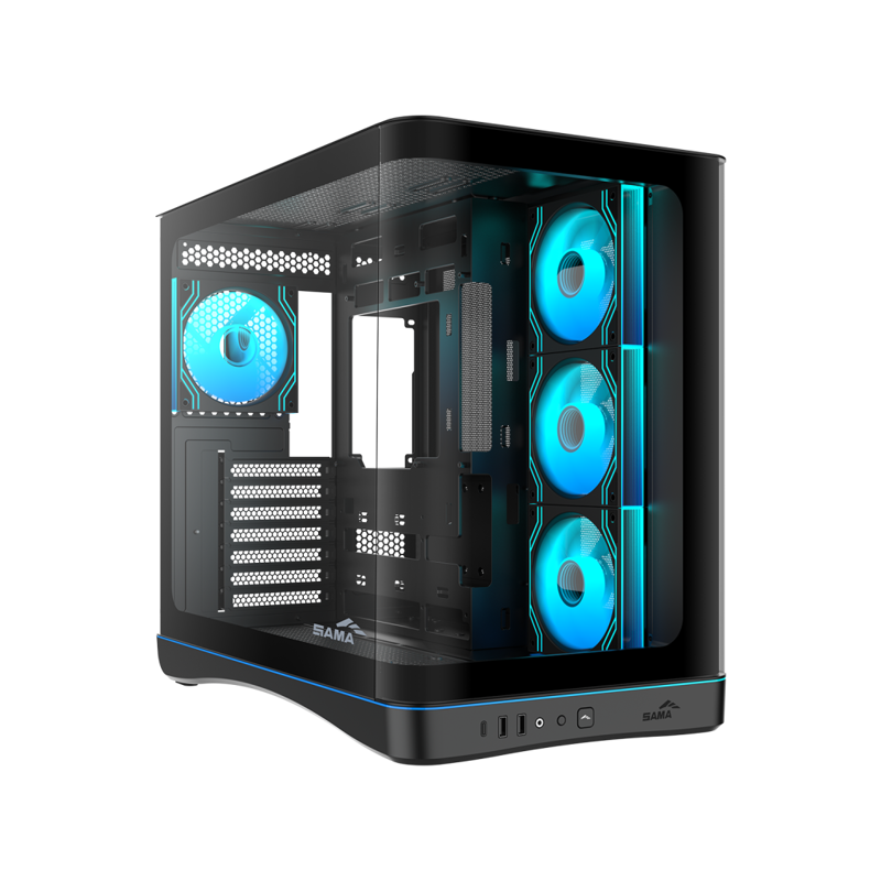 Корпус для ПК Sama V62S, Midi Tower, чёрный, под ATX, mATX, mITX, материал закалённое стекло, сталь, фото 2
