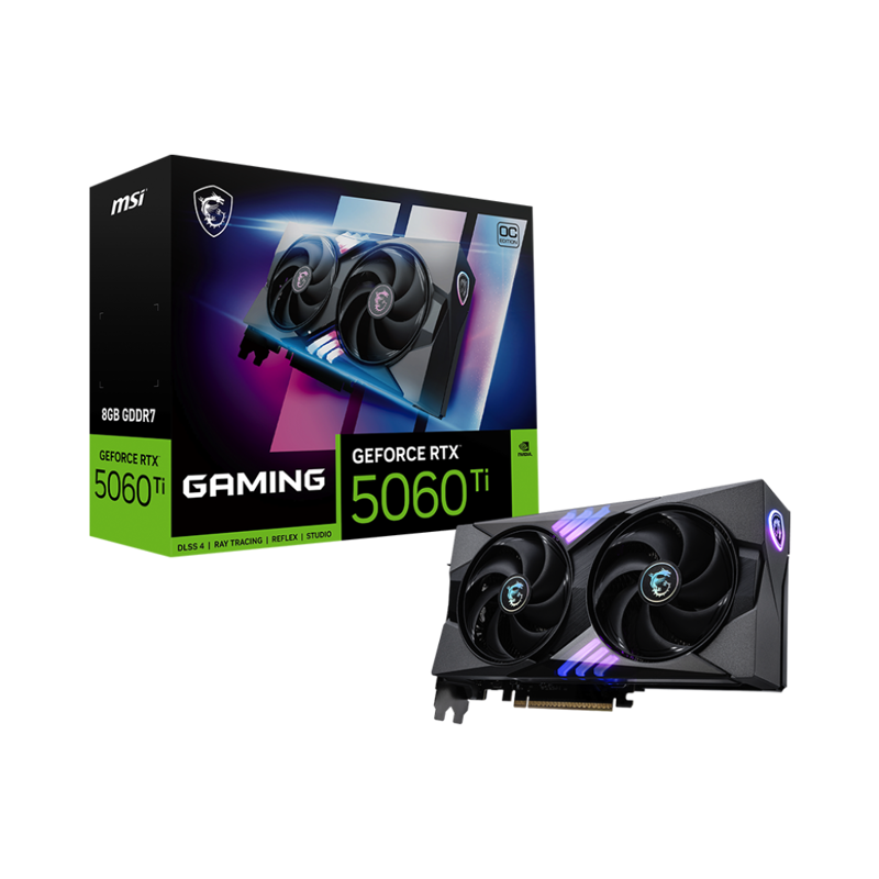 Видеокарта MSI GeForce RTX 5060 Ti 8G OC, NVIDIA GeForce RTX 5060 Ti, 8 ГБ видеопамяти
