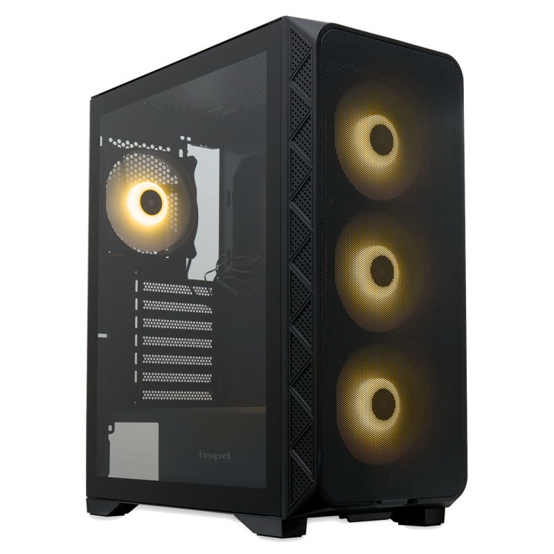Корпус для ПК Hspd M521, Midi Tower, чёрный, под ATX, mATX, Mini-ITX, материал закалённое стекло, сталь