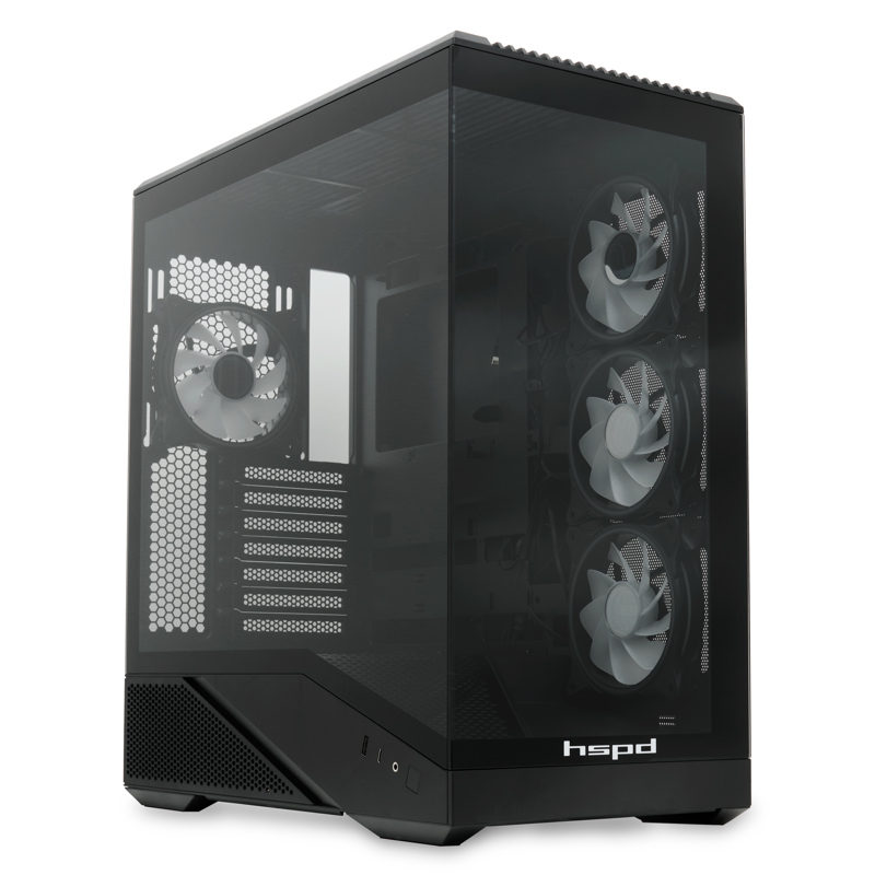 Корпус для ПК Hspd F711, Full Tower, чёрный, под ATX, mATX, mITX, материал закалённое стекло, сталь, фото 4