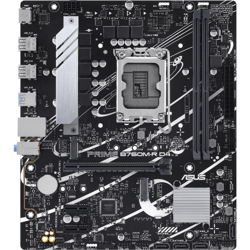 Материнская плата ASUS PRIME B760M-R D4, LGA1700, Intel B760, Micro-ATX, DDR4