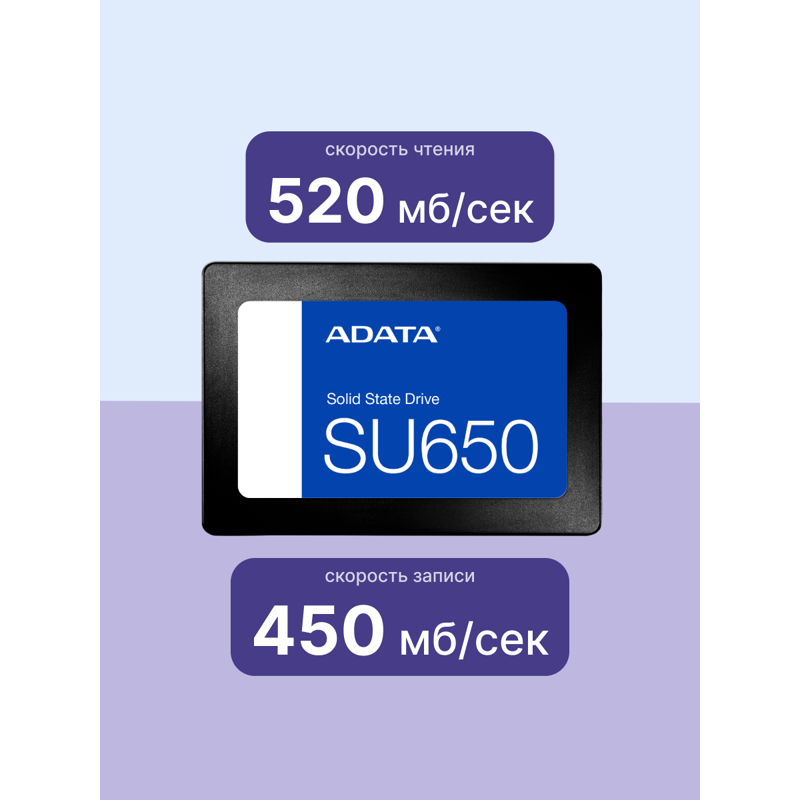 Твердотельный накопитель ADATA SSD Ultimate SU650, 960 ГБ, 3D TLC, чтение 500 МБ/с, 560 ТБ, фото 3