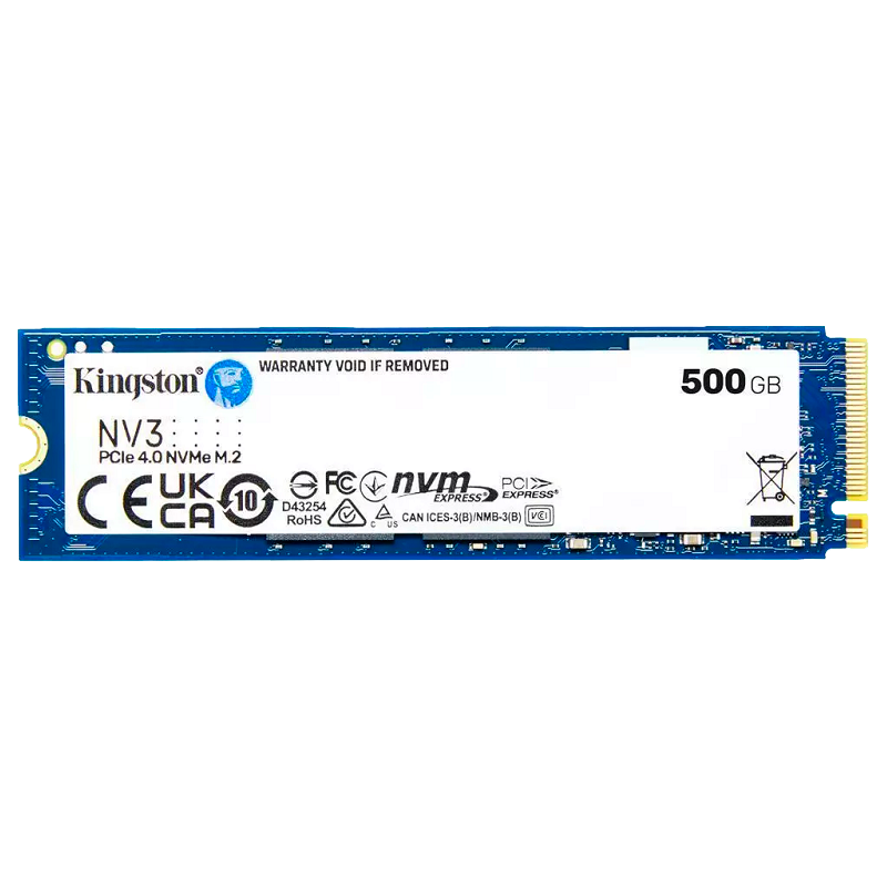 Твердотельный накопитель Kingston SSD NV3, 500 ГБ, 3D TLC, чтение 5000 МБ/с, 160 ТБ, M.2 2280