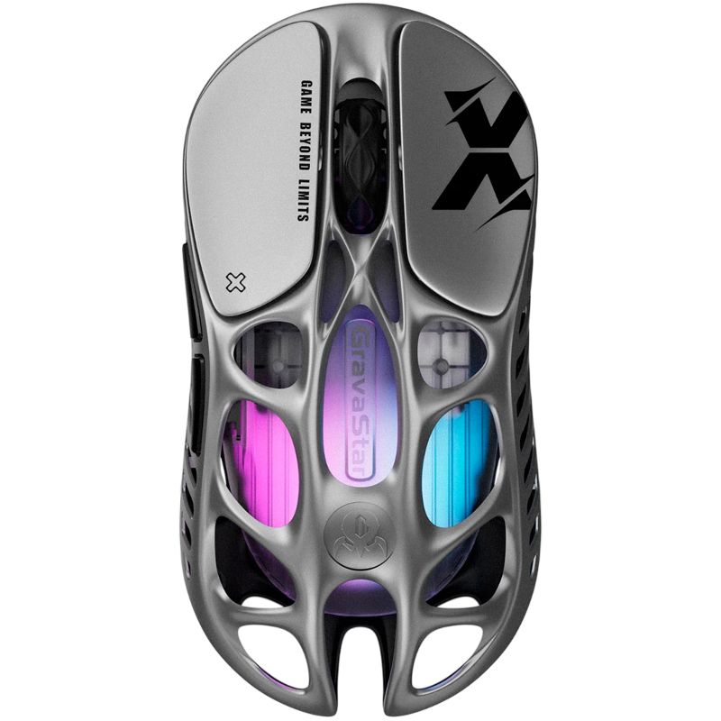 Мышь Gravastar Mercury X GRY, USB-C, Bluetooth, радиоканал, 32000 dpi, серый, подсветка