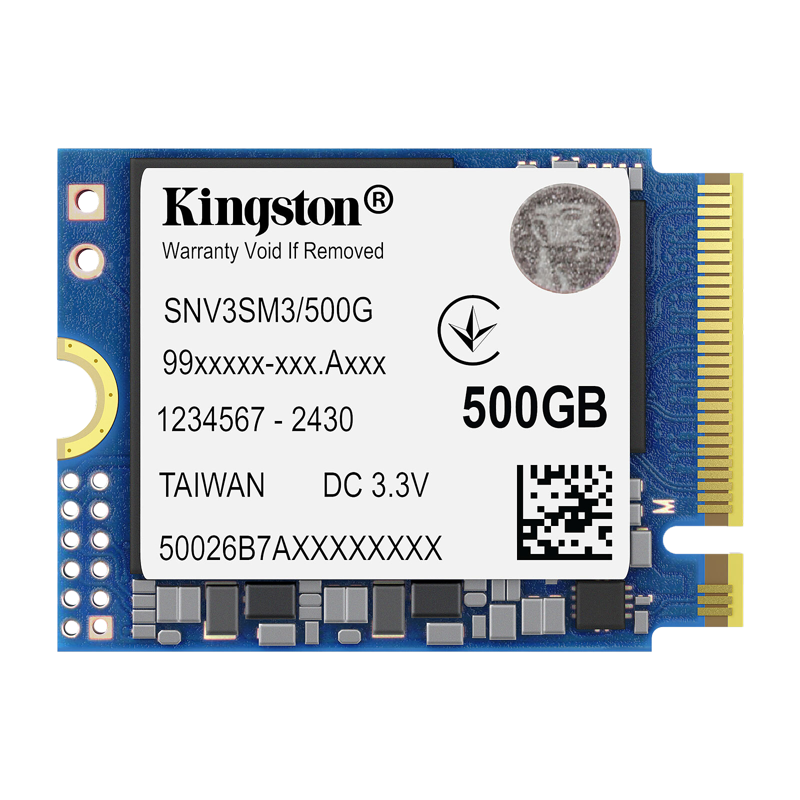 Твердотельный накопитель Kingston SSD NV3, 500 ГБ, 3D TLC, чтение 5000 МБ/с, 160 ТБ, M.2 2230