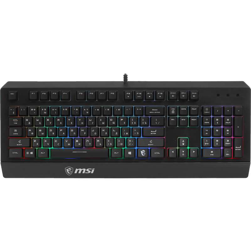 Клавиатура MSI VIGOR GK20 RU, проводное подключение, USB-A, мембранные, чёрный, подсветка