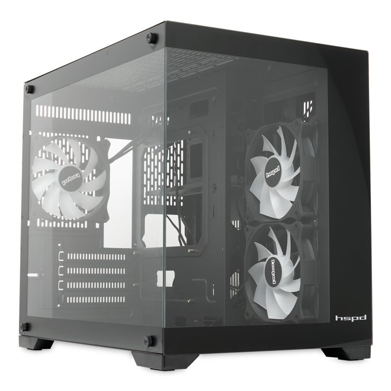 Корпус для ПК Hspd F330, Mini Tower, чёрный, под mATX, Mini-ITX, материал закалённое стекло, сталь, фото 3