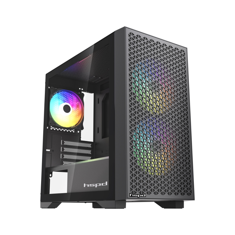 Корпус для ПК Hspd M335, Mini Tower, чёрный, под mATX, Mini-ITX, подсветка ARGB, фото 2