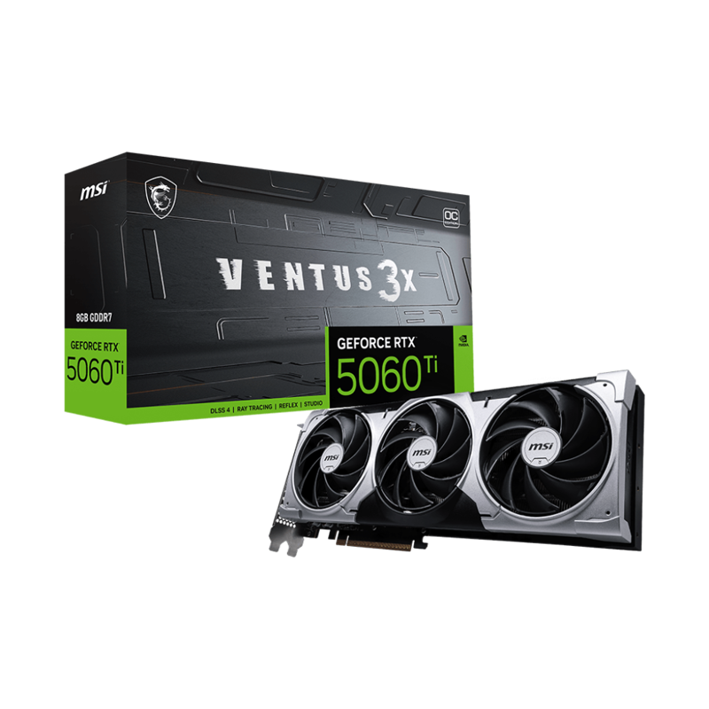 Видеокарта MSI GeForce RTX 5060 Ti 8G VENTUS 3X OC, NVIDIA GeForce RTX 5060 Ti, GDDR7