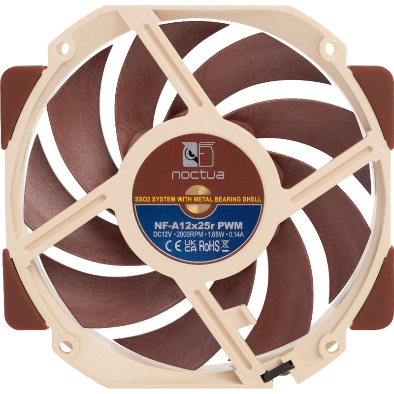 Корпусной вентилятор Noctua Cooler NF-A12x25r PWM, вентилятор 120 мм, 2000 об/мин, бежевый, шум 22.6 дБА, фото 4