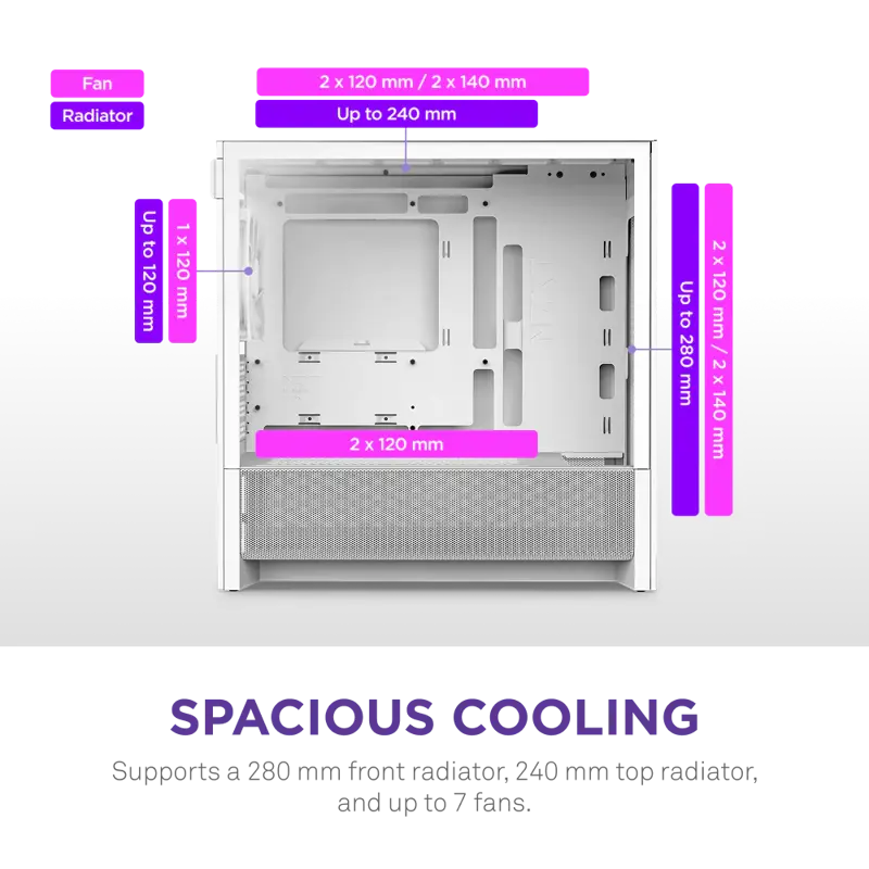 Корпус для ПК Nzxt H3 Flow, Midi Tower, белый, под mATX, mITX, материал закалённое стекло, сталь, фото 5